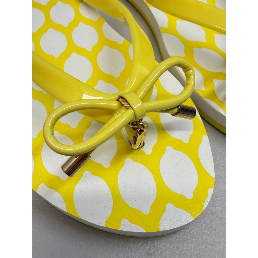 Kate Spade New York Yellow Lemon Print Bow Flip Flops Sandals 6 M